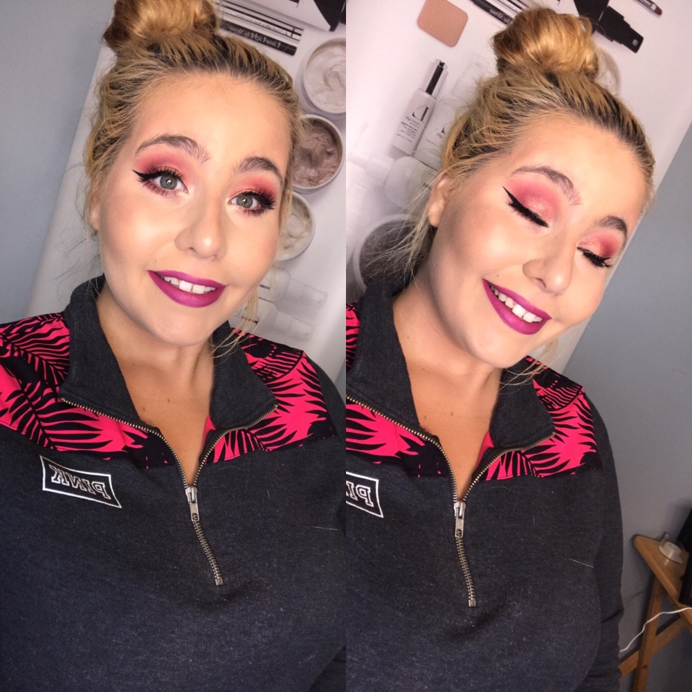 Victoria secret pull over half zip. Hot pink, gray
